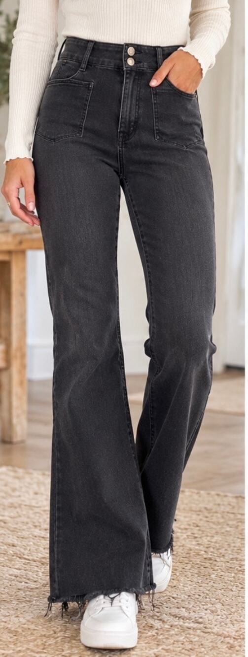 Lucky Brand High Rise Black Flare Jeans Raw Hem Size 4/27